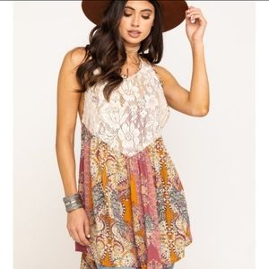 Free People Count Me In Trapeze Top Mini Dress Floral Paisley